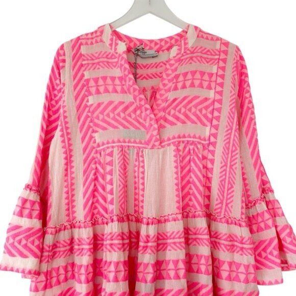 NWT Devotion Twins Ella Neon Pink White Swing Mini Dress Size S - Picture 3 of 11